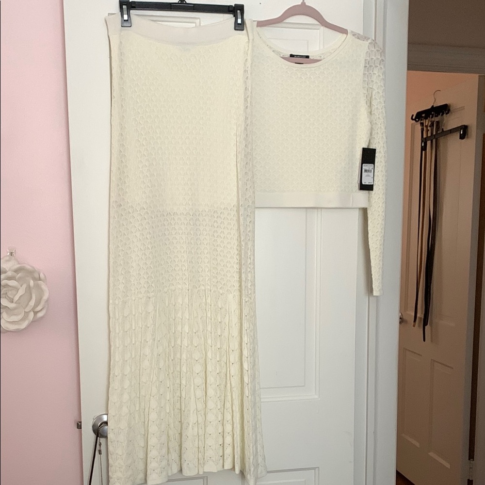 Cream Lace Maxi Skirt and Crop Top Set